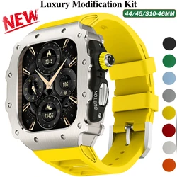 Luxury Modification Kit for Apple Watch 46mm Silicone Strap for IWatch Series 9 8 7 6 5 44mm 45mm Stainless Steel Mod Watch Case