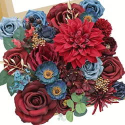 Wine red rose artificial flower combination box set, bride bouquet, outdoor/indoor DIY center item, used for decoration