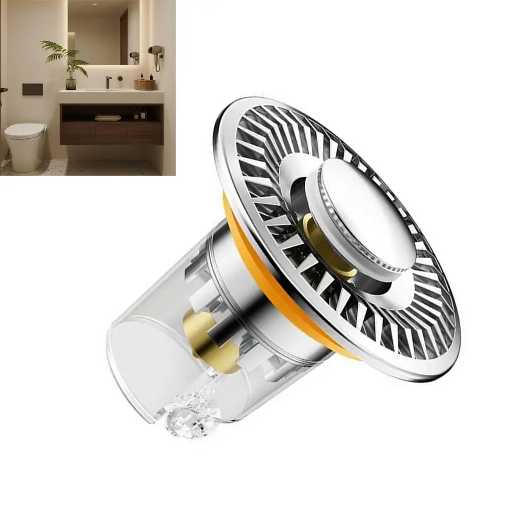 Stainless Steel Pop-Up Drain Stopper With Large Filter Basket Anti-Clog For Washbasin 60mm Kitchen Bathroom Sink Accessory