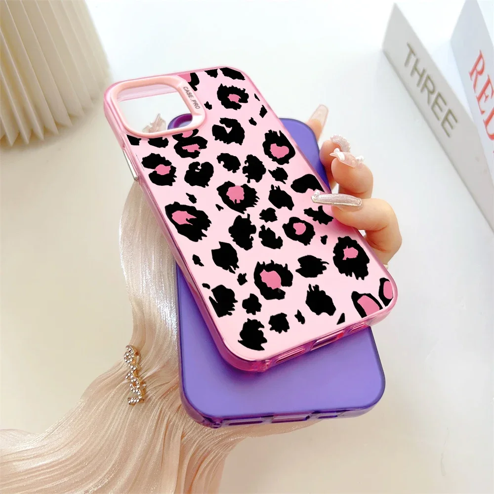 Leopard Print Laser IMD Phone Case For Samsung Galaxy A55 A54 5G A15 A16 A25 A35 S25 S24 Ultra S23 FE S21 S22 Plus Silver Cover