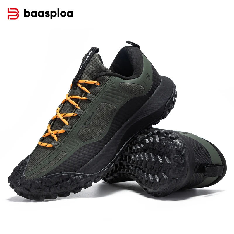 Baasploa Hiking Shoes Men Outdoor Waterproof Camping Resistant Non Slip Sneakers Male Casual Lightweight Lace-Up Walking Shoes