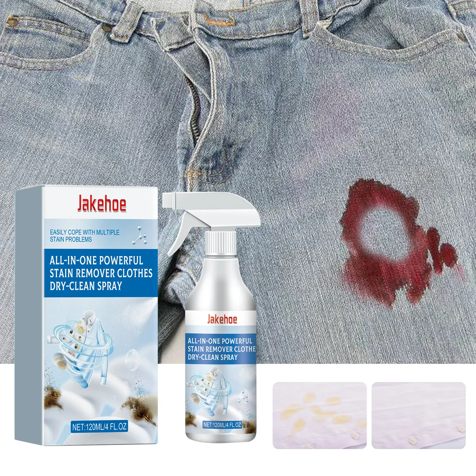 

Jakehoe120ml Dry Cleaning Spray For Removing Stubborn Stains Oil Stains And Black Spots. No-rinse Laundry Spray For Home Use