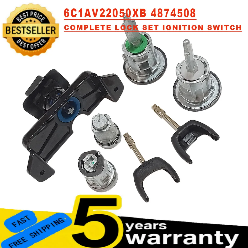 

1 Set New For Ford Transit MK7 2006-2011 Car Complete Lock Set Bonnet with 2 Horseshoe Door Keys 6C1A-V22050-XB 4874508 4874507
