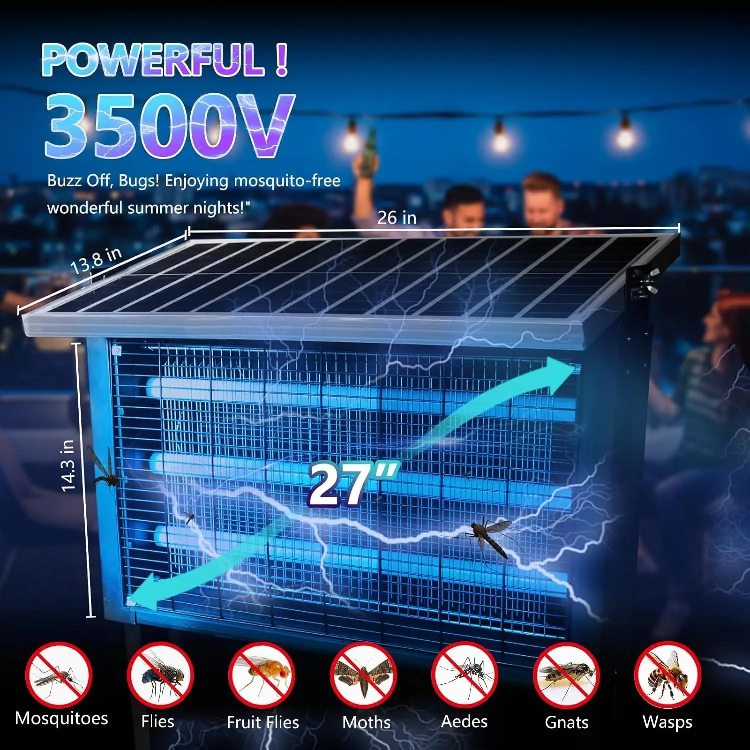 JOYINLED Powerful Super Large Solar Bug Zapper Rechargeable Solar Mosquito Killer Lamp Outdoor Patio Garden Backyard RV Camping