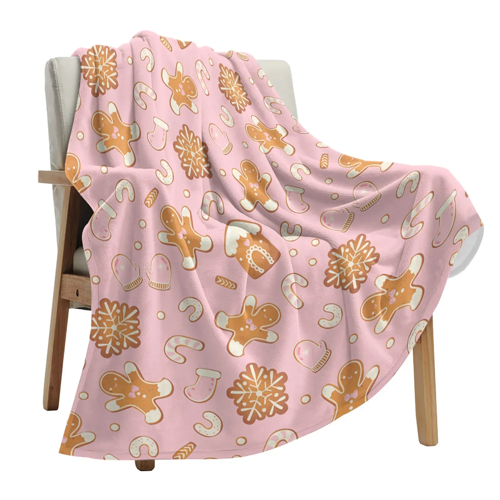 Christmas Gingerbread Man Pink Throw Blanket Christmas Blanket Soft Plush Warm Sofa Throw Blanket Holiday Gifts