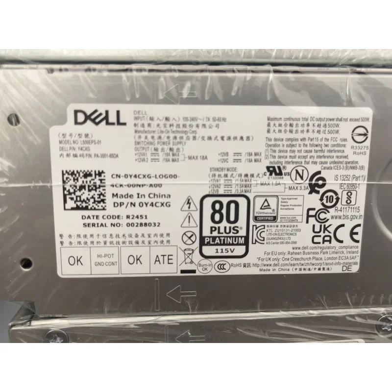 for DELL 500W Power Supply Model DPS-500AB-67B Replacement PSU Unit for Desktop Computer Server High Efficiency Stable