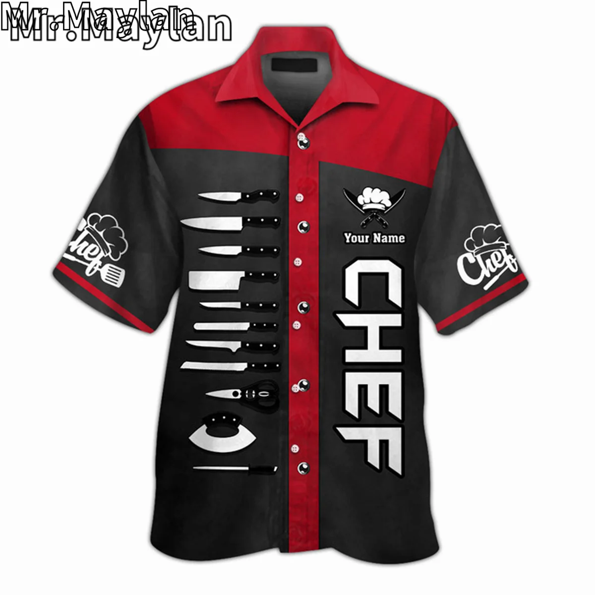 CUSTOM NAME CHEF UNIFORM CHEF KNIVES 3D Hawaii Shirt Men Summer Short Sleeve Tee Men Shirts 2024 Oversized 5XL Chemise Homme -53