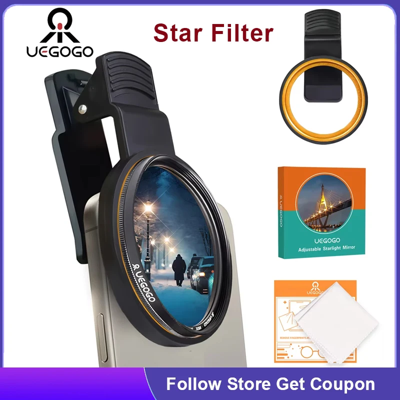 

UEGOGO Star Filter 4 6 8 Line Star Phone Filter 52mm Camera Lens Filter Universal with Phone Clip for Smartphone Camera Lens