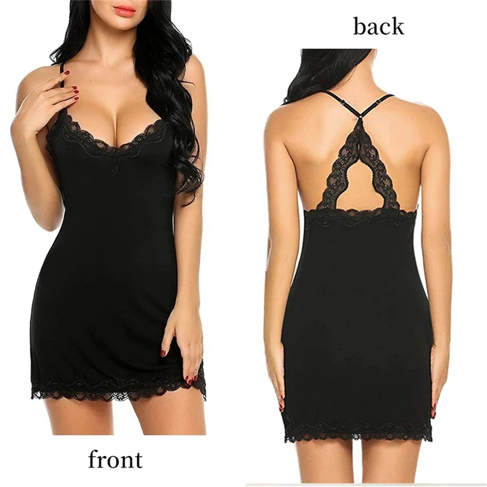 Summer Women's Fashionable Silk Satin Patchwork Lace Suspender with Back Lace Decoration Dress for Home Pajamas