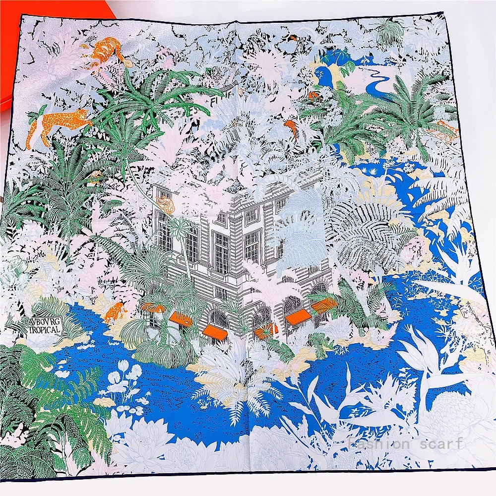 

Bulk Wholesale 90cm Handmade Rolled Edge Jungle Garden Scarf Women All Season Versatile Shawl Square Scarf Ready Stock Accessory