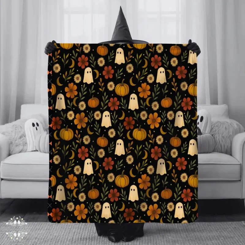 Halloween-Überwurfdecke mit Geister und Kürbissen aus Samt