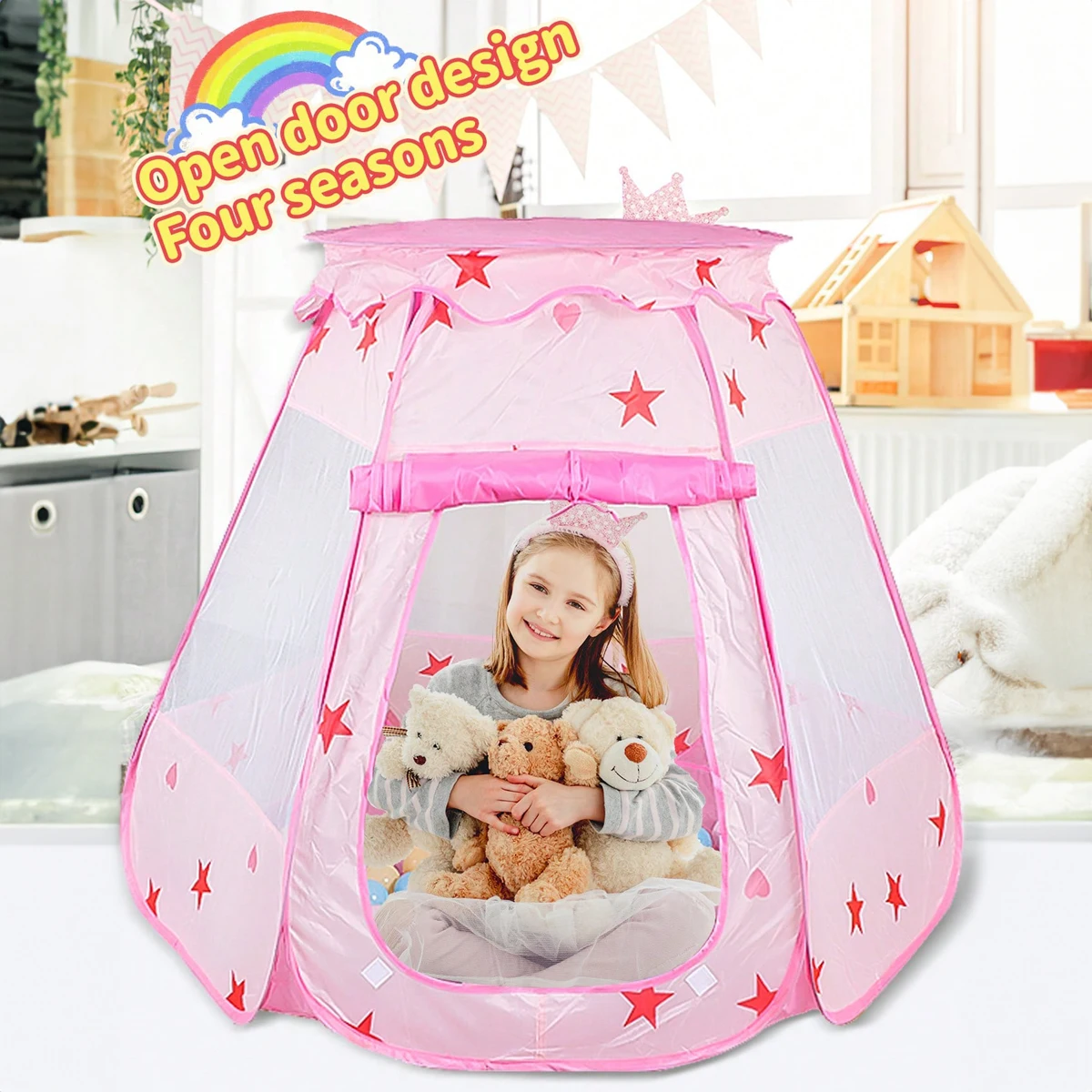 Tente d'intérieur et d'extérieur pliable pour enfants, maison de jeu, maison de princesse de rêve, ceinture pour enfants et filles