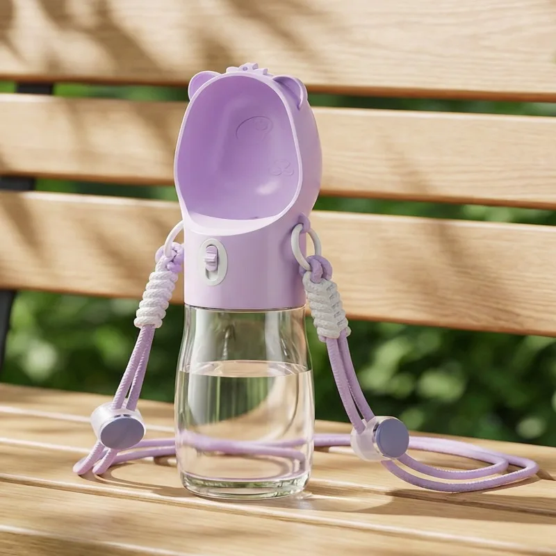 Portable 2‑in‑1 Pet Water & Food Cup With Strap, Outdoor Travel Drinker Kettle for Dog & Cat Walking Trip