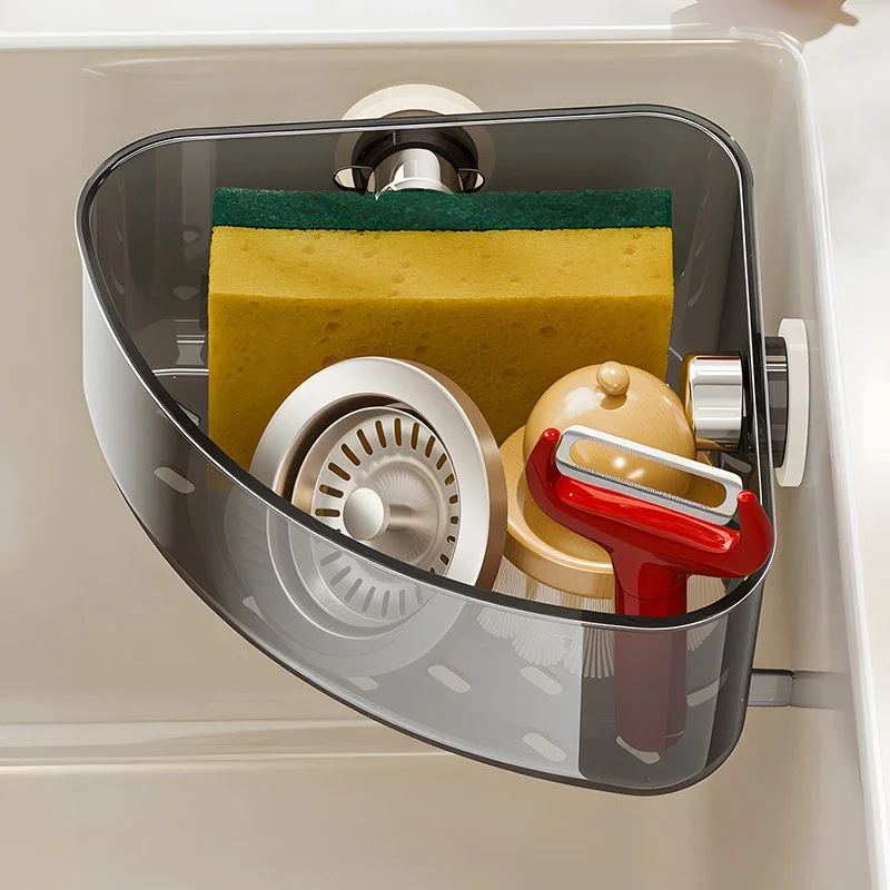New Suction Cup Corner Rack Bathroom Shelf Toilet Toilet Tripod Plastic Wall-Mounted Sponge Sink Corner Storage Kitchen Rack