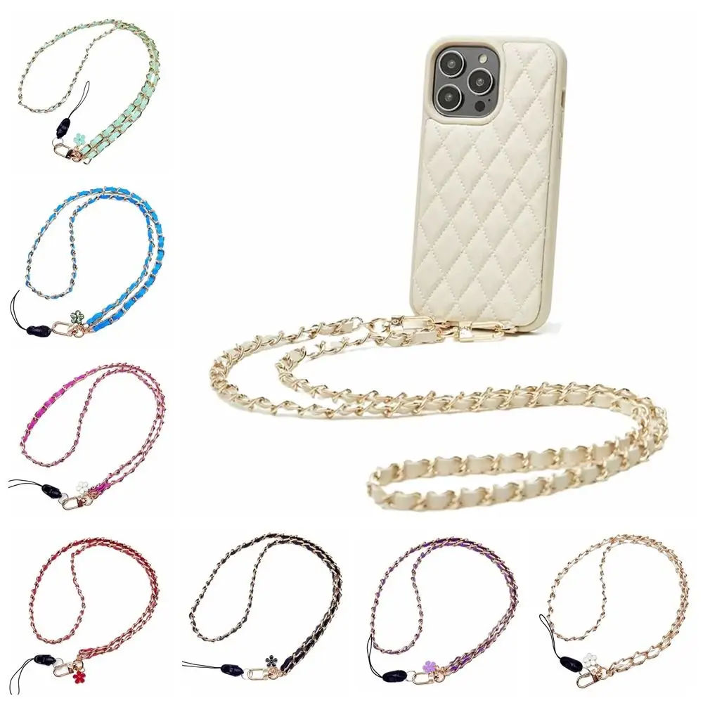 Tali Ponsel Kulit PU Logam 45Cm(17,72 Inci) Tali Ponsel Kulit Logam Rantai Kulit Logam untuk Menggantung Ponsel