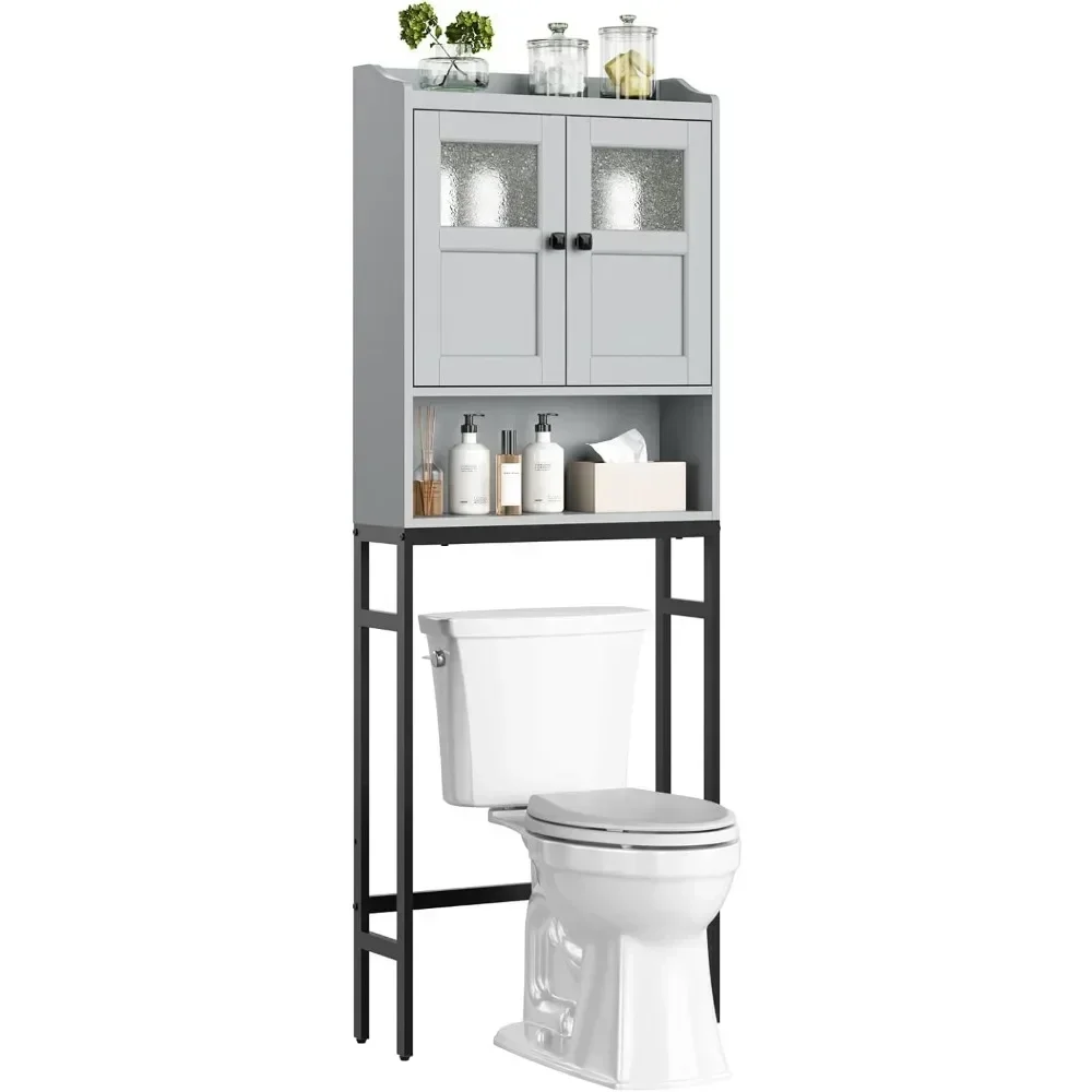 Bathroom storage cabinet, toilet storage above toilet storage rack with double doors and soft hinges