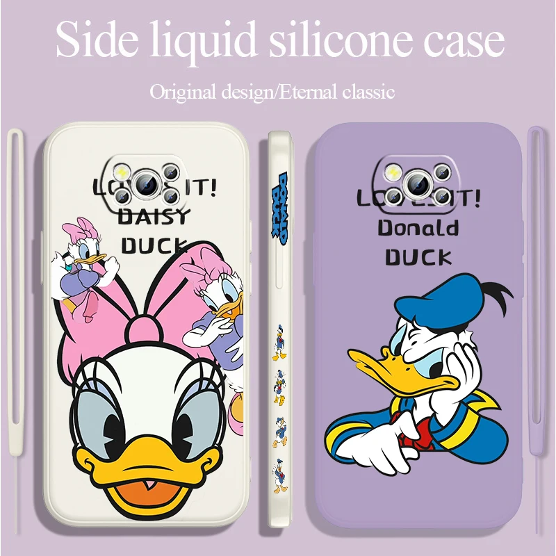 459_Disneys Donald Duck Cute For Xiaomi Poco M5S M4 F5 F4 Pro 5G F3 GT X5 X4 X3 X2 NFC C55 Liquid Left Rope Cover Capa Fundas