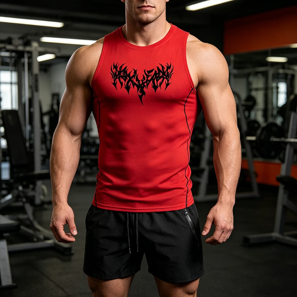 

Мужской комплект из 2 предметов: компрессионная майка без рукавов с принтом Dark Thorn Font + быстросохнущие шорты для фитнеса, бега и тренировок