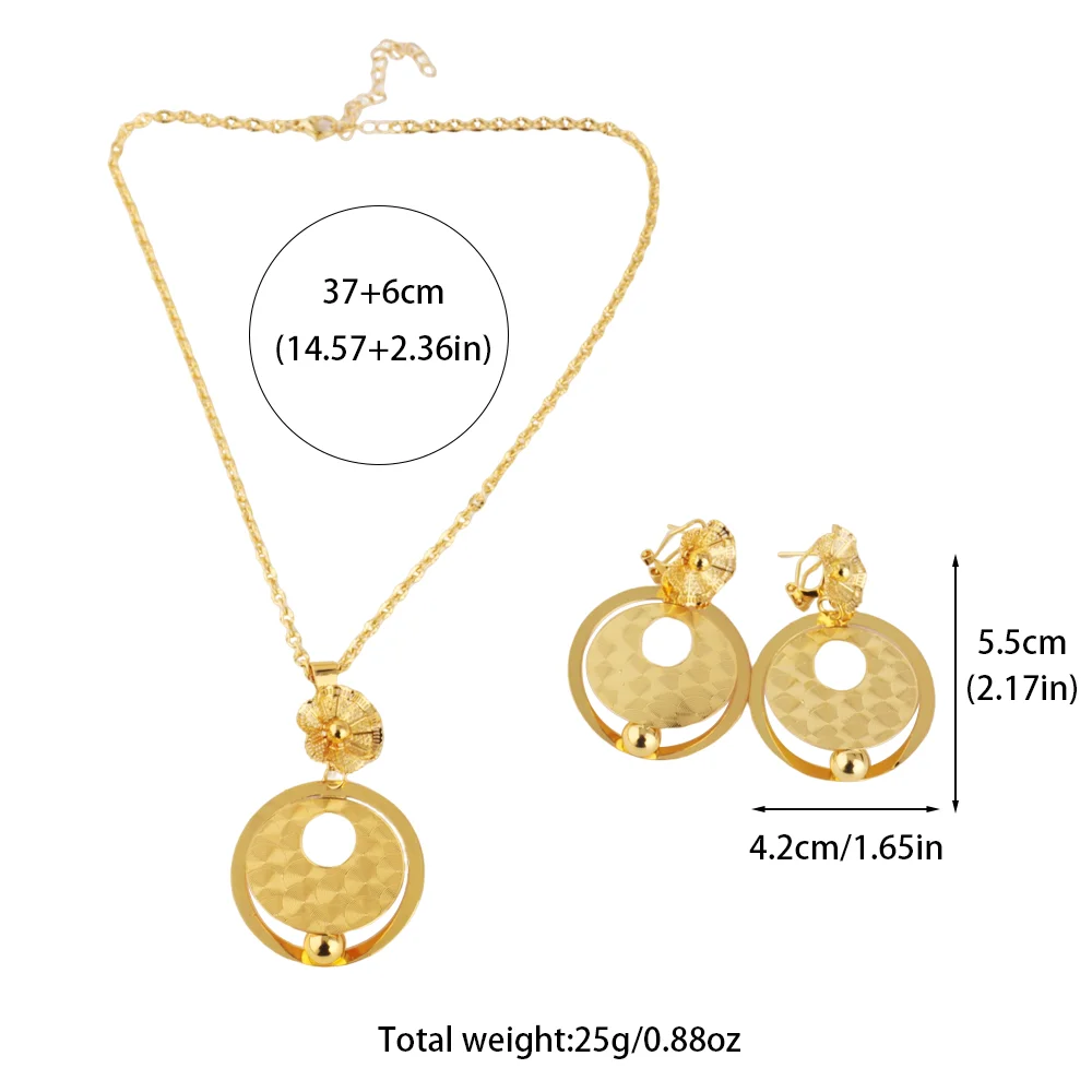 Nigeria Gold Color Women Necklace and Mirror Face Earrings Dubai Unique Design Flower Shine Jewelry Set Party Easter Gift