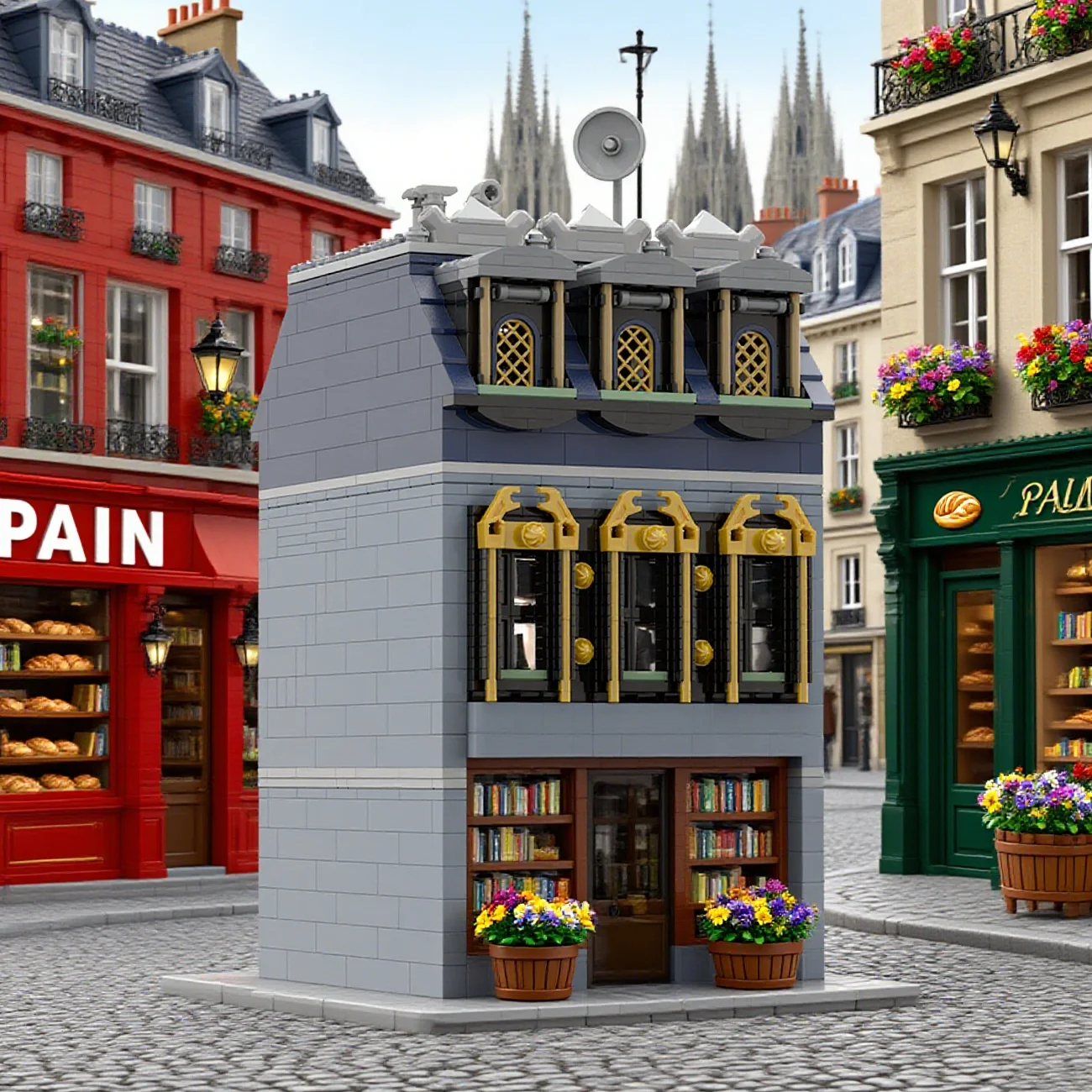 

MOC Little Bookshop Building Blocks City Street View European style Bookstore Architecture Brick Toys Adult Gift