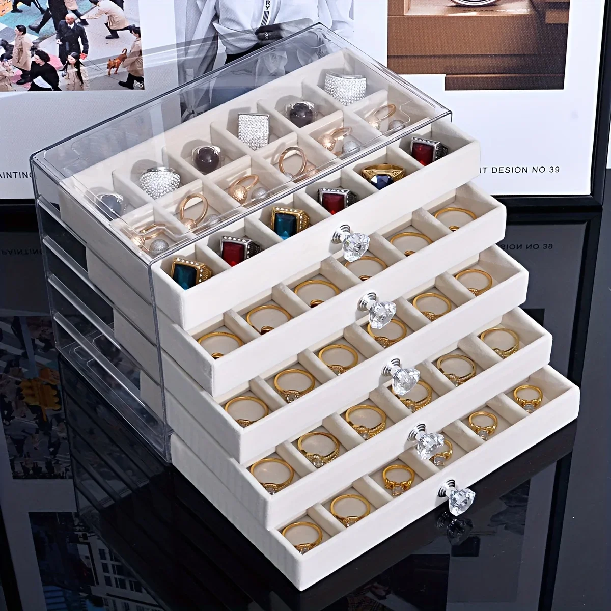 Transparent Home Desktop 5-Tier Countertop Drawer Jewelry Box Storage Box Earring Storage Box, Jewelry Boxes