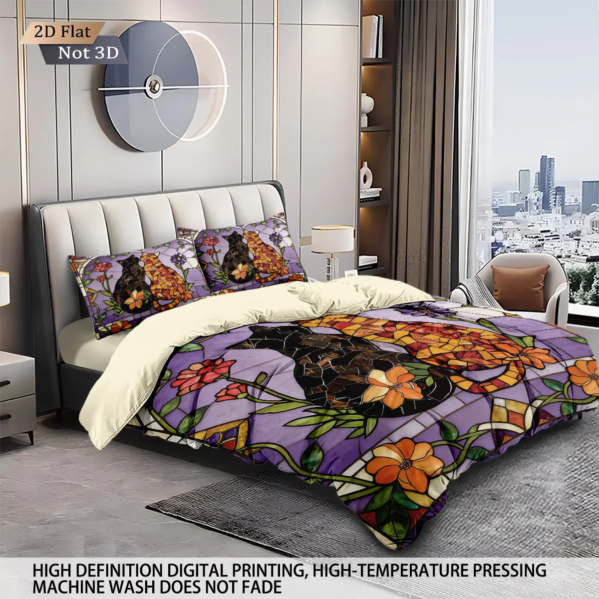 3 قطعة الزجاج التقليد رسمت لطيف القط طباعة Coreless أسفل حاف مجموعة غطاء لينة غرفة نوم الفراش الديكور آلة قابل للغسل