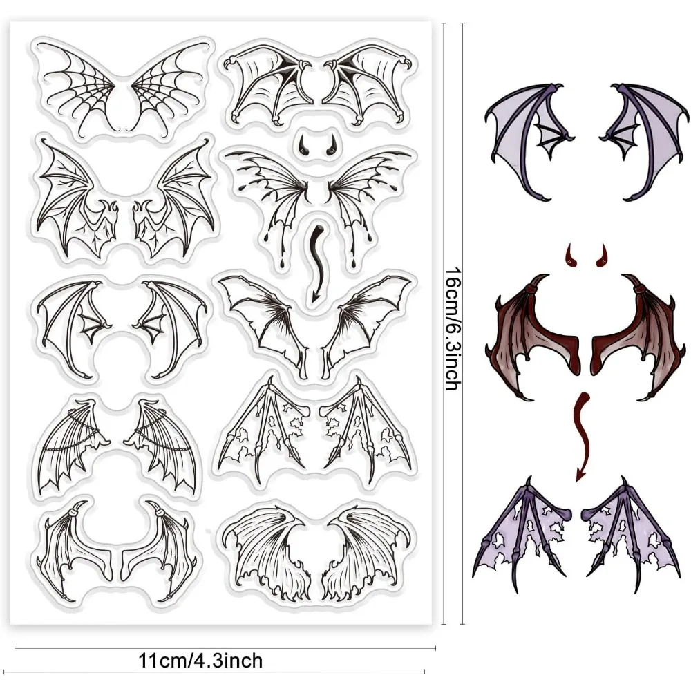 Halloween Evil Wings Clear Rubber Stamps Witch Bat Gothic Transparent Silicone Seals Stamp Holiday Journaling Card Making