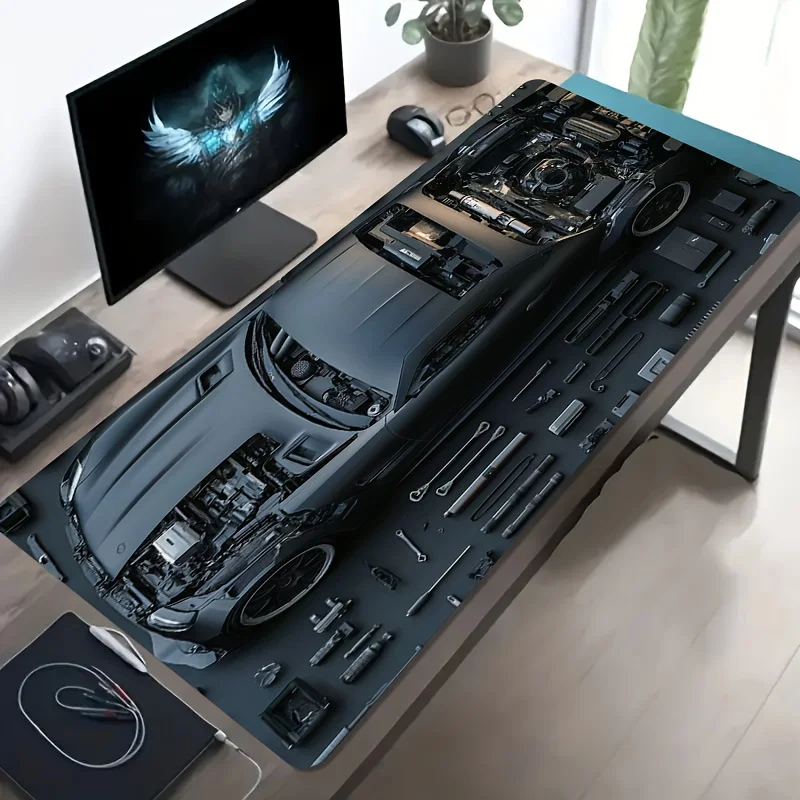 

Large Gaming Mouse Pad with Car Disassembly Design, Automotive Mechanical Theme Desk Mat, XXL Computer Desk Accessory