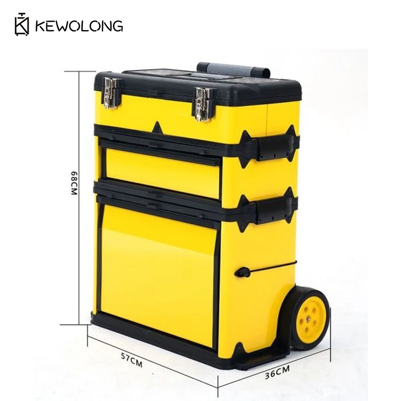 3-Layer Heavy Duty Rolling Tool Box, Large Metal Tool Chest with Wheels & Handle, Multi-Functional Organizer Storage Trolley