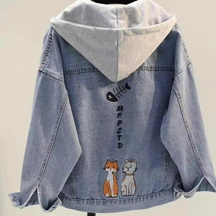 

Disney2025 New Internet Celebrity Denim Jacket Women's Korean Version Loose Leisure Sports with Hat Retro Student Clip Shenglong