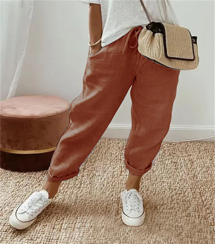 7 Solid Color Lightweight Pants Women's Lace Up Pocket Pants Spring Autumn Comfortable Trousers