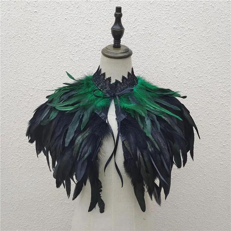 Gothic Feather Shawl for Women Mens Feathers Neck Collar Crow Costume Maleficent Witch Cosplay Cape Rave Punk Feathers Shoulder