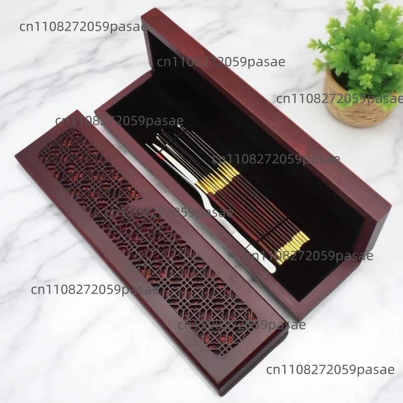 Set de Limpieza de Oídos de Madera de Sándalo Roja con Hisopos de Algodón, Herramienta Profesional para la Limpieza de Oídos