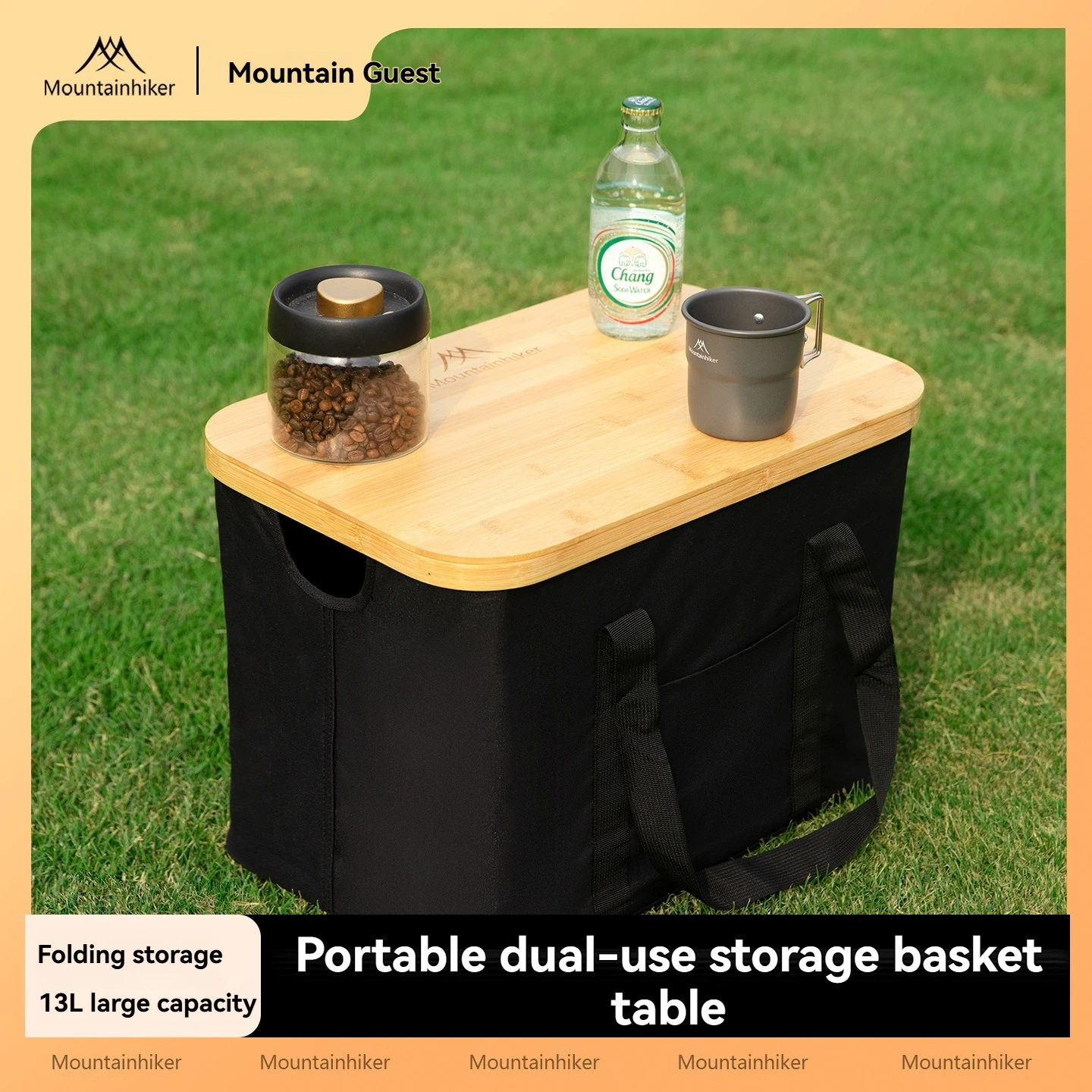 

Portable storage basket table, outdoor camping picnic Oxford cloth storage bag, bamboo table board can be used separately