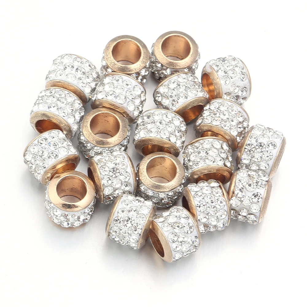 LINSOIR 20pcs/lot 7X5/9X7mm Rhinestone Crystal Shambhala Ball Beads Gold Silver Color Big Hole Spacer Beads for Jewelry Making