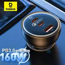 Baseus 160w carregador de carro qc 5.0 carga rápida com usb duplo tipo c para iphone 15 14 13 12 pro laptops tablets carregador de telefone de carro