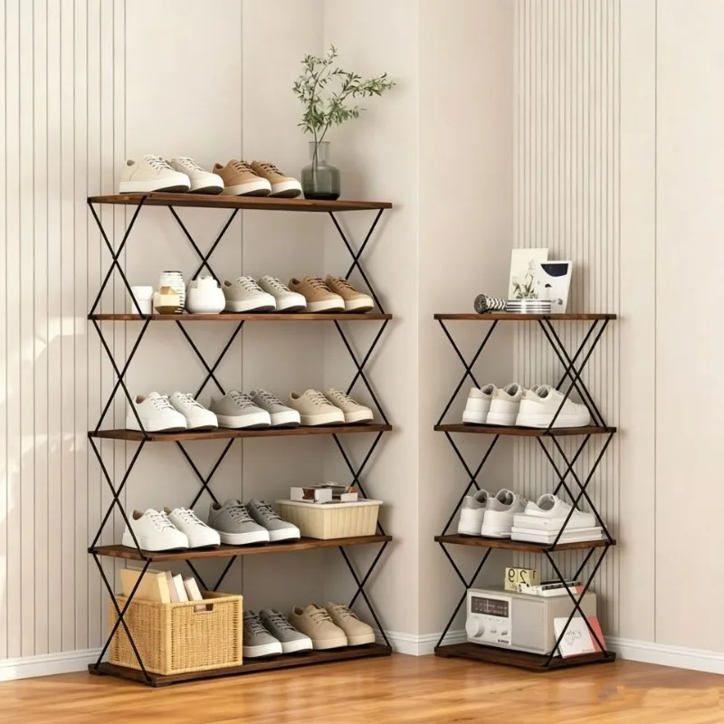 Household shoe rack, storage rack at the entrance, multi-layer open shoe cabinet against the wall