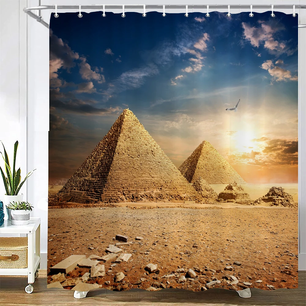 

Ancient Egypt Pyramid Shower Curtains Bathroom Curtain Retro Mural Desert landscape Frabic Waterproof Polyester Bath Curtain