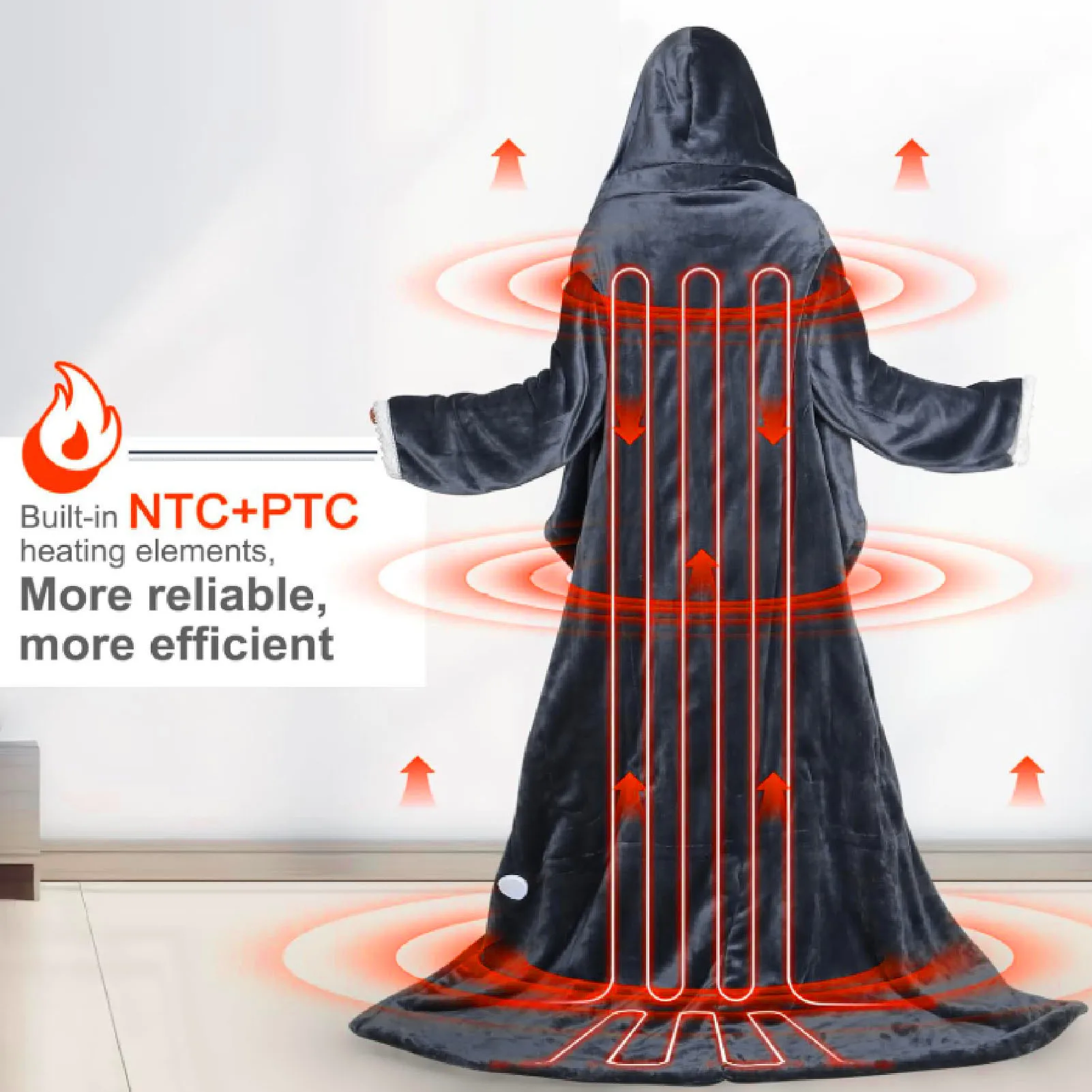 

Heated Blanket with Sleeves Hood and Foot Pocket Flannel 10 Heating Levels Electric Wearable Blanket with 3 Time Settings