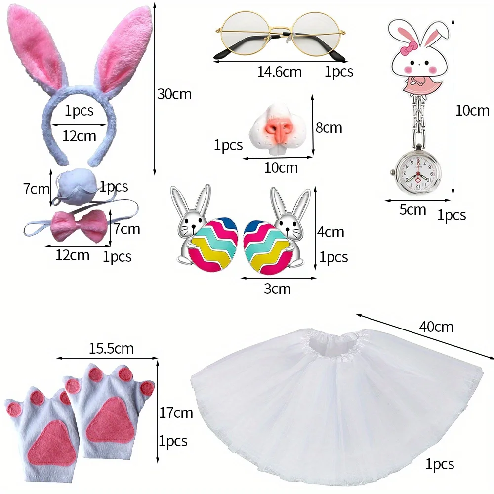 

PESENAR Halloween Bunny Dress Up Easter Seven Piece Earring Bunny Girl Headband Headband Little White Bunny Ears