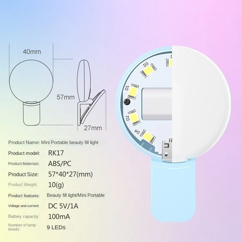 Mini luz de relleno para Selfie recargable, Flash LED para Selfie, 3 niveles de brillo, anillo de luz para cámara, teléfono, tableta