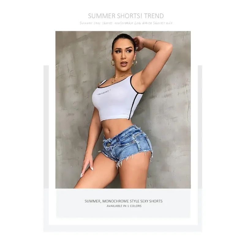 New Summer Fashion Women's Denim Shorts European Style Stretch Ripped Style Wish Explosive Popular Shorts