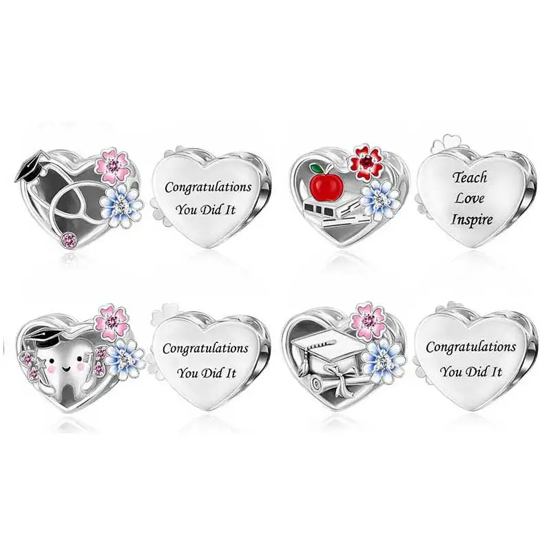 Fit Original Charm Bracelet 925 Silver Teach Love Teacher Dentist Nurse Book Scroll Bead For Making Graduaiton Berloque 2025 DIY
