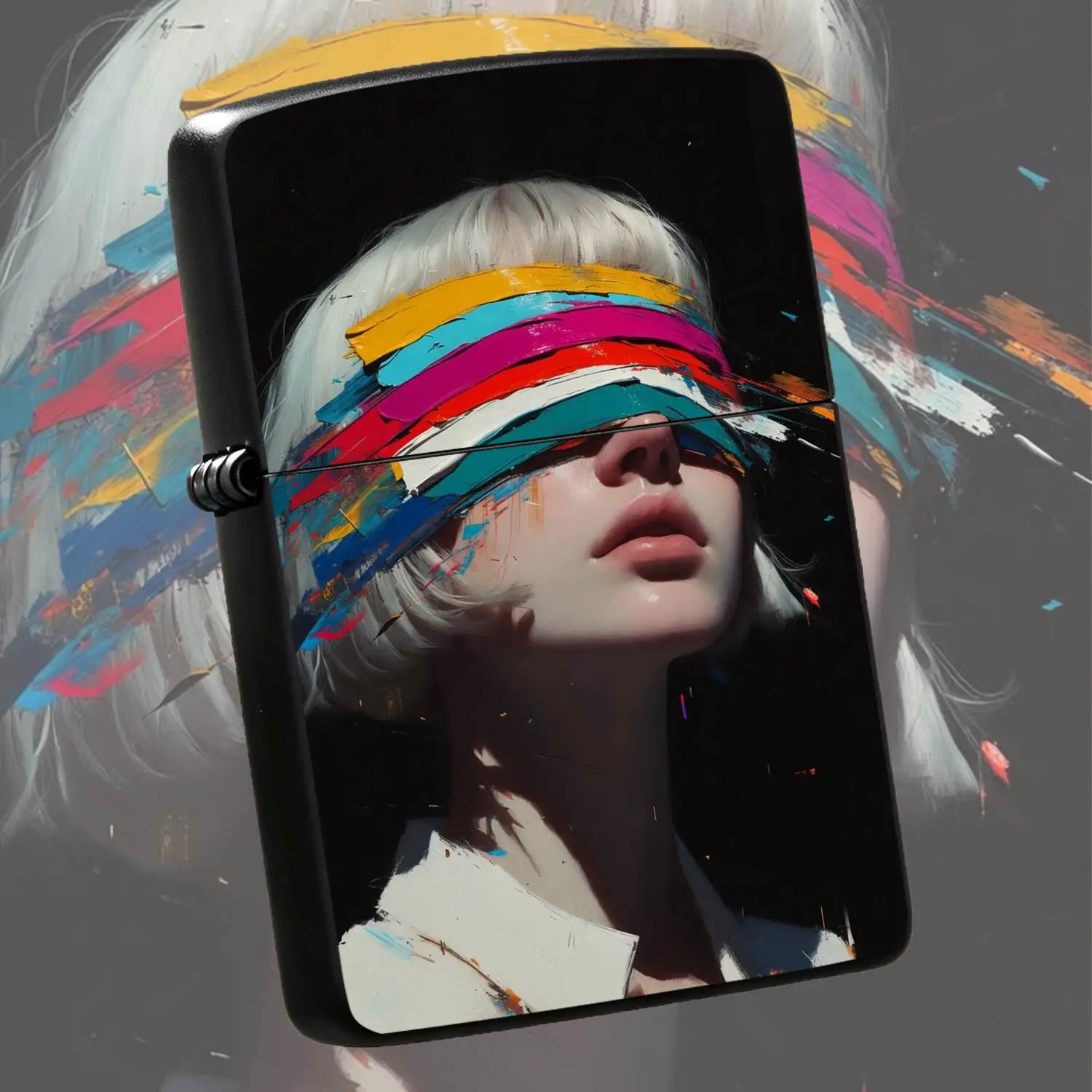 Creative Abstract Painted Blindfold Portrait Art Lighter, Stylish Unique Portable Ignition Accessory, Practical Daily Carry Item, Exquisite Aesthetic Gift For Friends And Art Lovers, Suitable For All Kinds Of Daily Scenarios And Different O