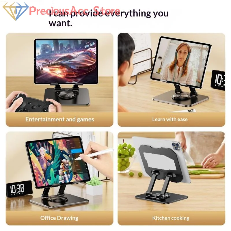 New-360° Rotatable Tablet Stand Adjustable Foldable Desktop Stand Holder Compatible For 4.7-12 Inch Tablet Phone Laptop Tablet