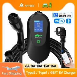 AFYEEV 3600W Portable Type2 IEC62196-2 EV Charger Type1 SAE J1772 Electric Car Charger GBT EVSE Charging Cable WiFi Bluetooth
