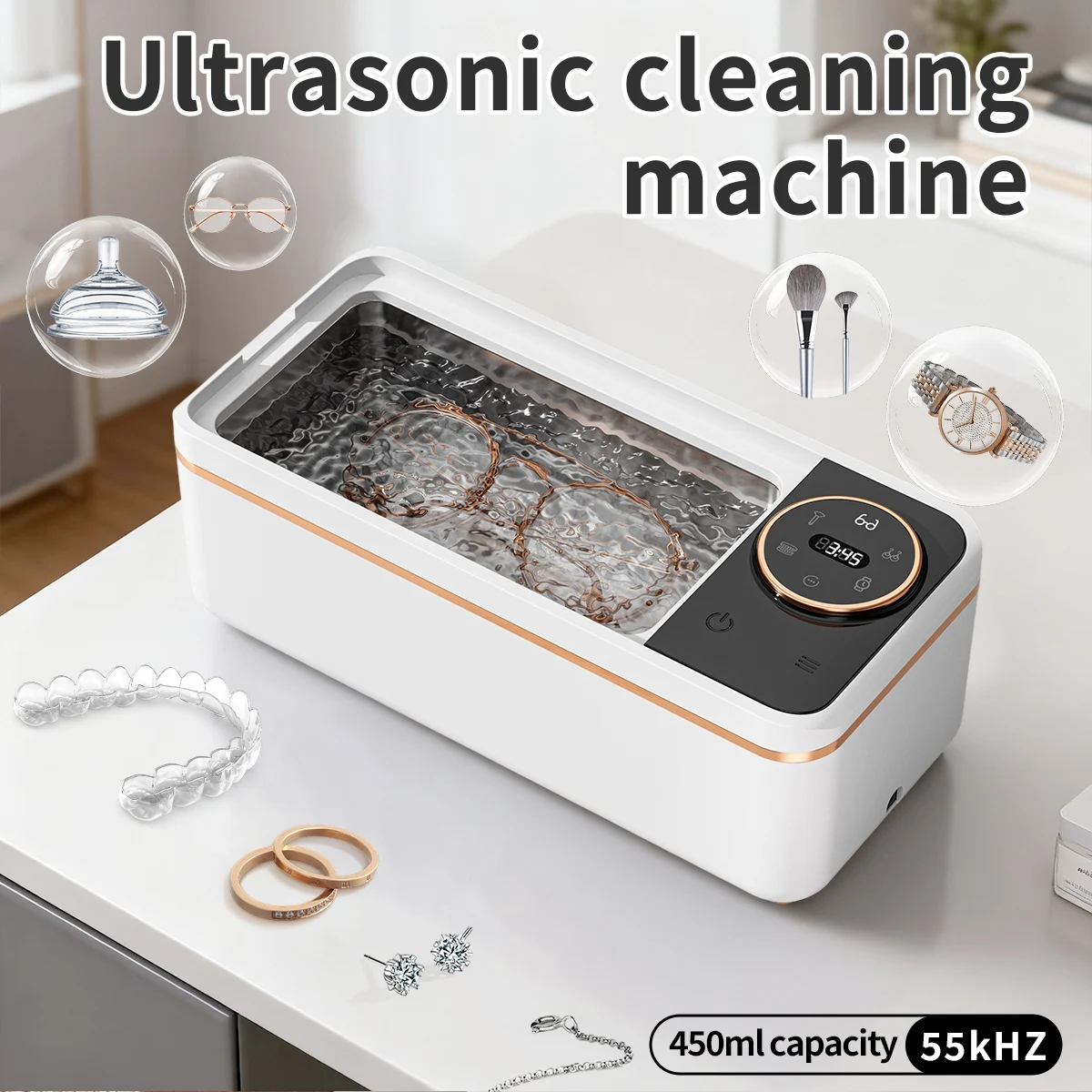 Compact Ultrasonic Cleaner Gift Ready for Jewelry Grooming Kits - Portable Design Jewelry Polishing Watch Cleaning Machine