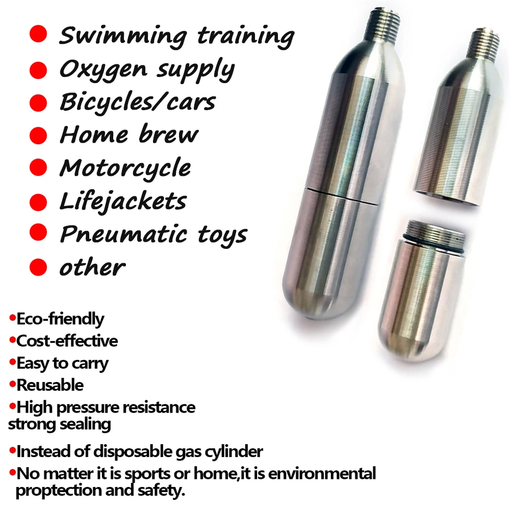 3/8-24unf 24g 45g 33g CO2 Cartridges High Pressure Stainless Steel Rechargeable Cylinder for Oxygen Training Scuba Rescue Vest