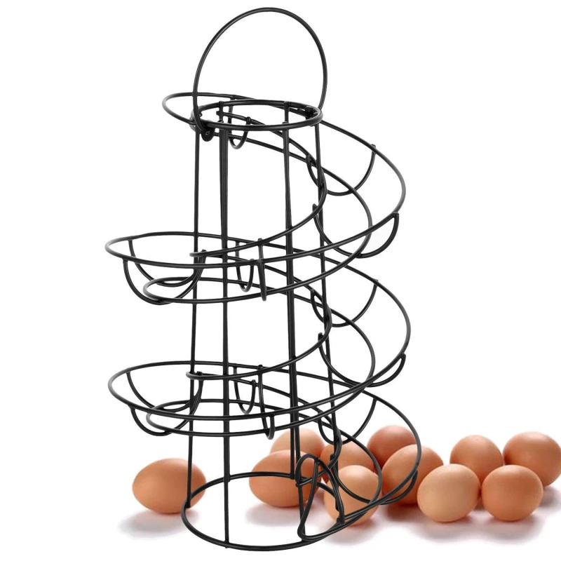 Modern Metal Egg Shelter Rack 24 Eggs Kitchen Countertop Egg Organiser Shelf Home Kitchen Supplies Spiral Storage Roller Rack