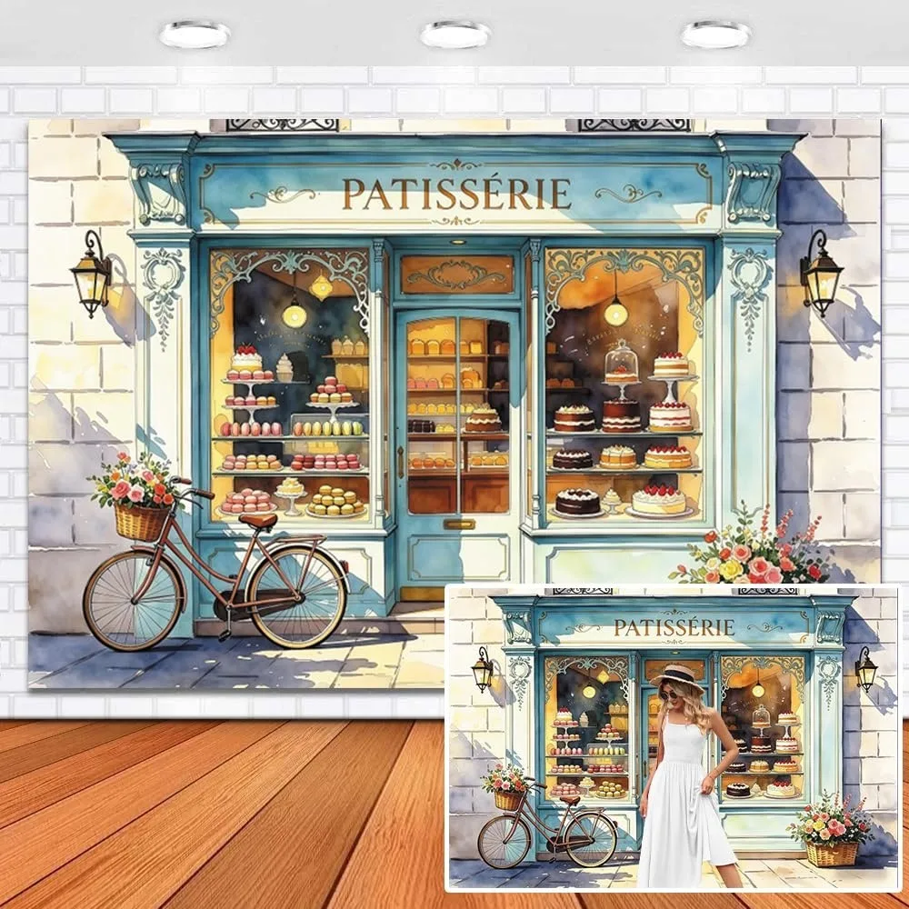 French Bakery Backdrop 20x10ft Vinyl Patisserie Storefront Paris Theme Bakery Shop Photography Background Banner